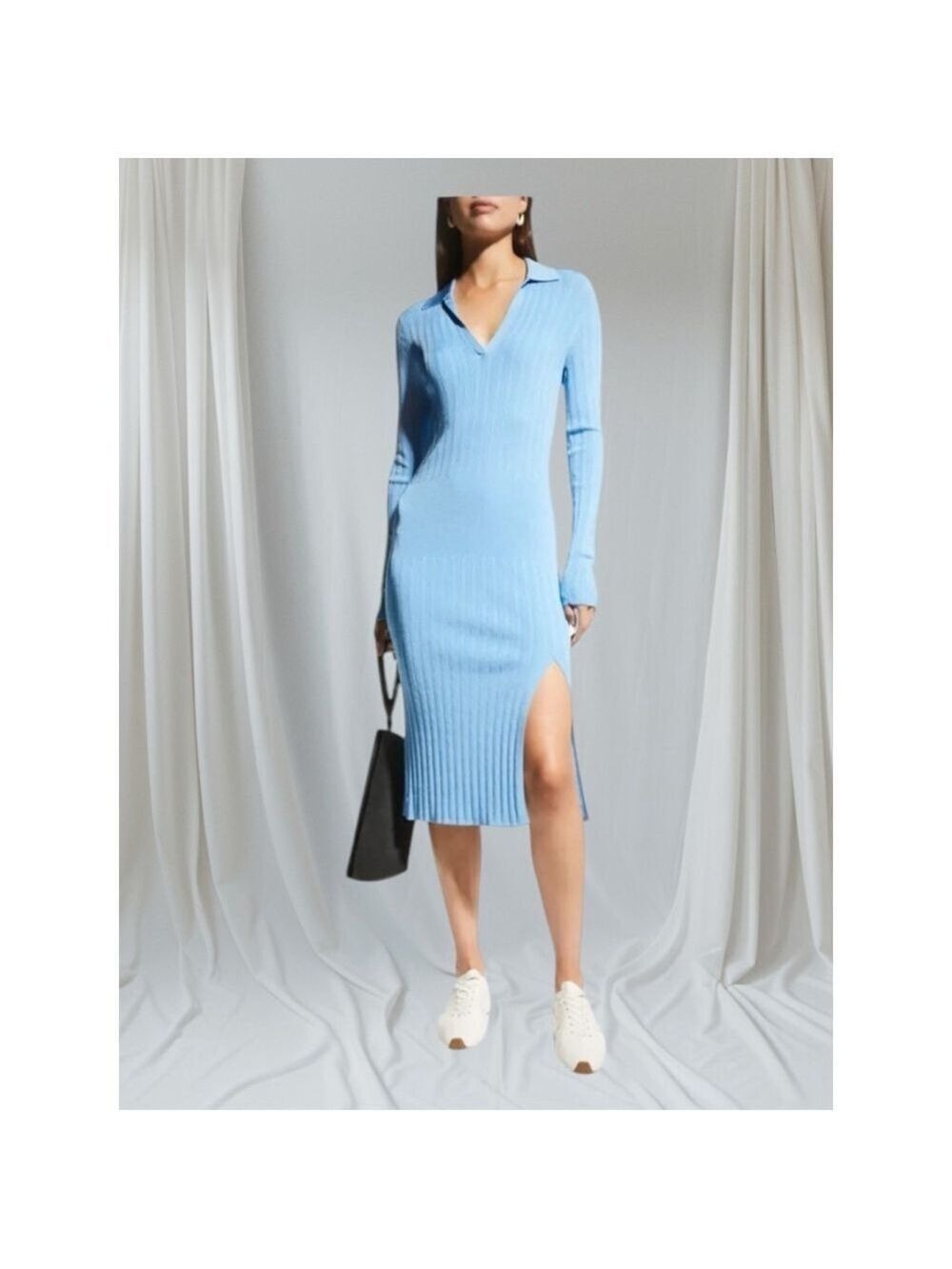 Rag & Bone Blue Dawson Blue Long Sleeve Knit Midi Dress Size Medium - Picture 3 of 9